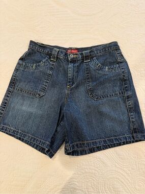 Faded Glory Blue Denim Shorts with Yellow Stitching